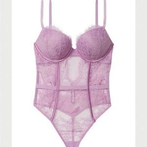 Victoria's Secret push up Lace Cut Out Teddy Purple Add 2 Cup Lace Bodysuit NWOT